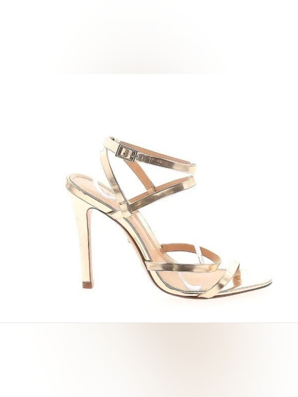 SCHUTZ Ilara Platinum Metallic Strappy Stiletto Sandals Heels 6.5